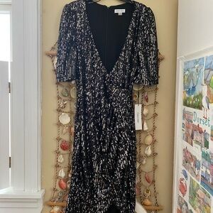 Calvin Klein Black and Silver Sequin Midi Dress -Stunning for the holidays!